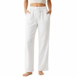 Ingredients Linen Blend Pants Women White Large Elastic Waist